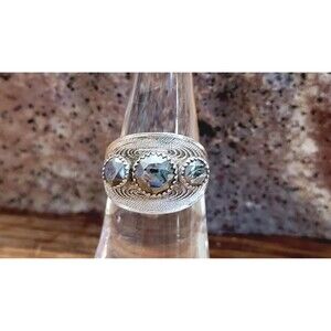 Vintage Southwestern Sterling Silver Ring –  Faceted Hematite Gemstones, Size 6
